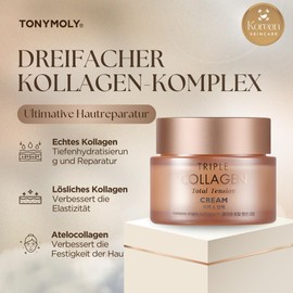 TONYMOLY Triple Collagen Total Tension Cream - Collagen Creme für Gesicht Korean Skincare - Hautstraffende Creme, Antifaltencreme, Whitening Cream, Beauty Cream - Kollagen Face Cream for Women, 80ml