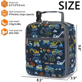 GYEUKHAM Lunch Box for Kids Boys Girls Men Women, Insulated Small Soft Cooler Lunch Bag Kit for School Work Picnic Travel - Reusable Portable lunchbox, Construction Truck