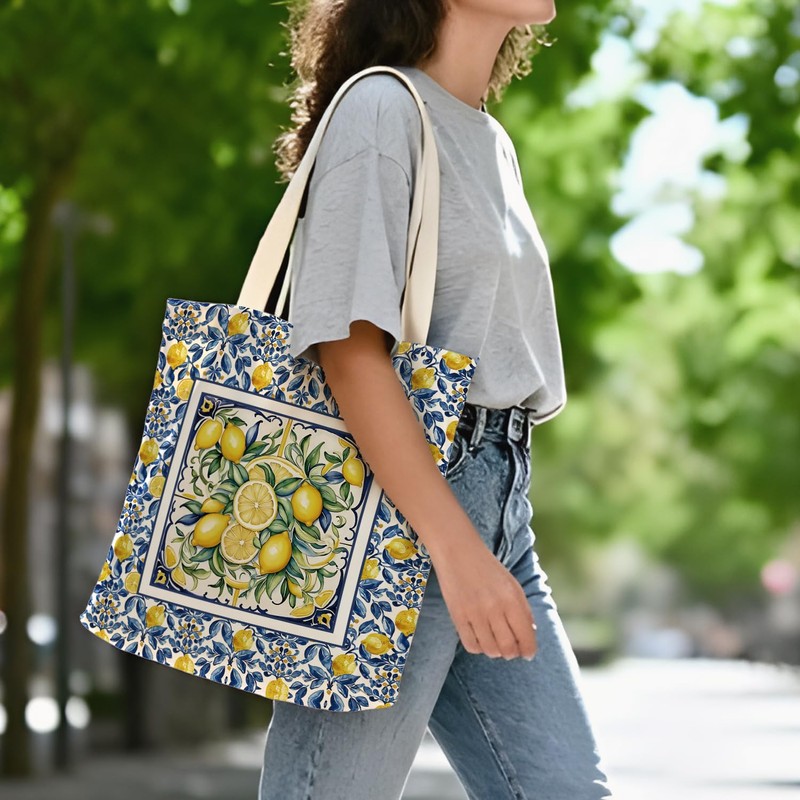 Italian Amalfi Coast Lemon Canvas Tote Bag, Lemon Themed Gifts