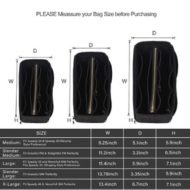 Himai - Organizador de bolso, organizador de bolsas, bolsa en bolsa, perfecto para Speedy Neverfull y más, tamaño 5, Negro -, X-large