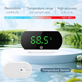Ankilo LED Aquarium Thermometer, Aquarium Thermometer Digital with Touch Screen ℃/℉, LED Touch Display, Digital Water Thermometer for Freshwater Seawater Reptiles