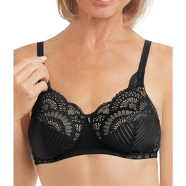 Amoena Womens Karolina Wire-Free Pocketed Mastectomy Bra, Fashionable, Lace, Comfortable, Adjustable Black/Nude 38B