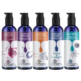 Árbora Colección Completa Pack 5 Aceites para Masaje: Lavanda + Cítrico + Eucalipto + Sándalo & Vainilla + Árnica Muscular - Hidrata tu Piel | 90 ml