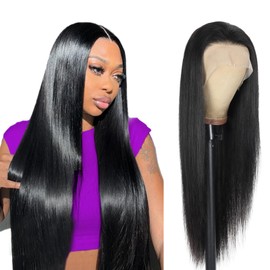 Beauty Queen 13x4 Lace Front Wigs Human Hair Straight 16 Inch Human Hair Wig Pre Plucked 180 Density HD Lace Frontal 16A Real Remy Human Short Hair Glueless Wigs for Women Natural Black Color