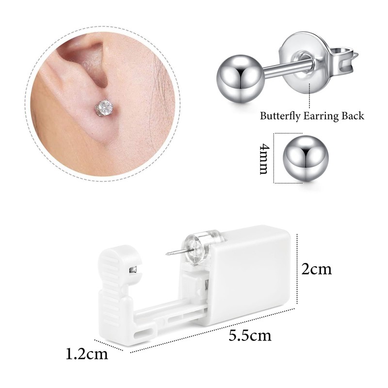 WillTen 2Pcs Disposable Ear Piercing Kit, Silver Stud Earrings, Piercing