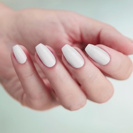 GoldFinger False Nails Kit, Ready to Wear Classic White Color Fake Nails, Manicure Stick and Glue Included, Medium Coffin Shape, Long-Lasting Hottest Trend Glue on Nails