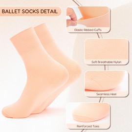 Kunoli 4 Pairs Ballet Socks, Peach Pink Ballet Socks for Girls Women, Soft & Breathable Nylon Dance Socks,Seamless Ankle Socks for Ballet & Dancing (UK, Alpha, S, Regular, Regular, Orange Pink)