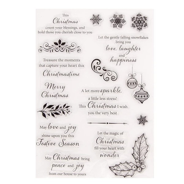 arriettycraft Merry Christmas Happy New Year Verses Phrase Berry Branch Baubles Snowflakes Rubber Stamps Clear Stamps for CHRISTMAS Card Making Decoration and DIY Scrapbooking Rubber Stamps for Crafts