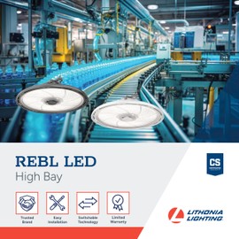 Lithonia Lighting REBL Round High Bay LED Light, 24,000/27,000/30,000 Adjustable Lumen Output, 3500K/4000K/5000K Switchable White Color Temperature, Work Light, UVOLT 120-347V, 14.6" x 7.5", White
