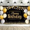 Tatuo Happy Birthday Decorations Backdrop Banner, Glitter Birthday Backdrop Sign