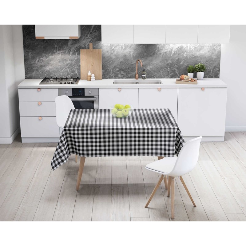 Ideal Textiles Gingham Black PVC Tablecloth, Easy Clean Table Cloth,