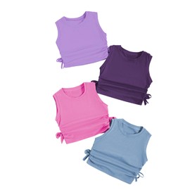 Milumia Girl's 4 Pack Ruched Knot Side Solid Round Neck Sleeveless Crop Tank Tops Multi Purple Pink 6 Years