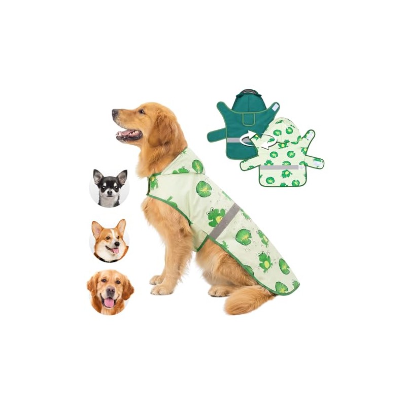 wishkit Impermeable para Perro Reversible, Poncho de Lluvia con Tiras