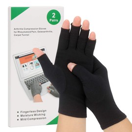 2-Pair Arthritis Compression Gloves for Alleviate Rheumatoid Osteoarthritis, Carpal Tunnel Raynauds Disease, Ease Muscle Tensi on Fingerless, Breathable & Moisture, Women and Men (Black, Large)