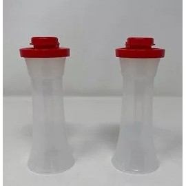 Tupperware NEW Tupperware  Salt & Pepper Shakers Set of  2  ~ Different colors and design - Clear and Red