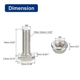 sourcing map M5 x 16 mm T Slot Mortise Bolt and M5 Hexagonal Flange Nut Set of 10 Hammer Head T-Bolts T Shape Bolt Sliding Screw for 20 Series Aluminium Profiles