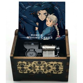 Micteney Howls Moving Castle Wooden Music Box, Playing Melody Merry Go Round of Life, Anime Merch Gifts, Powered by Clock Movement