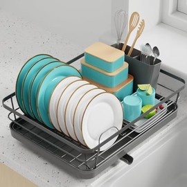 Sakugi Dish Drying Rack - Stainless Steel Dish Rack with Drainboard for Kitchen Counter and Sink, 12.0''W x 15.6''L, Gray