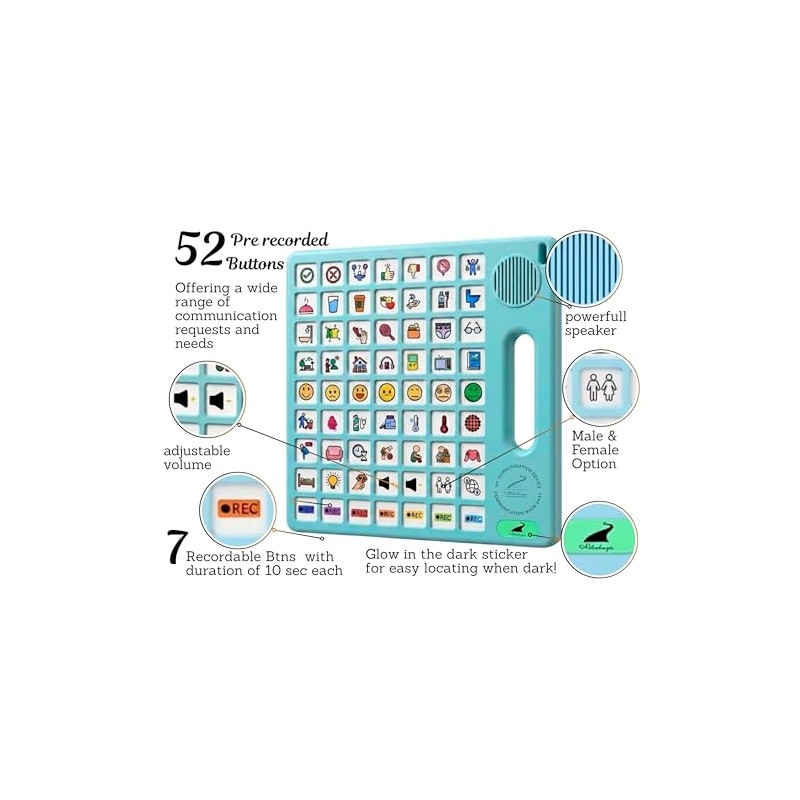 8 Languages AAC Device for Autism, 63 Buttons, Communication Board