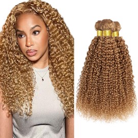 28 28 28 Inch Honey Blonde Bundles Human Hair Color #27 Kinky Curly Human Hair Bundles Blonde Curly Bundles Golden Blonde Bundles Human Hair