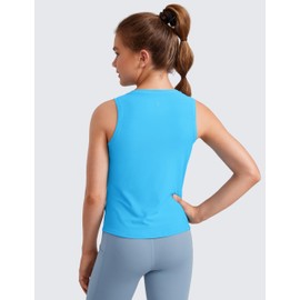 CRZ YOGA Girls Cloudweight Athletic Tank Tops Hip Length Crew Neck Sleeveless Teen Kids Active Casual Dance Yoga Kayak Blue Small