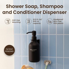 MaisoNovo Black Hand Soap Dispenser Wall Mount Set of 1-16.9 0z Wall Mounted Hand Soap Dispenser Black Plastic Bottle with Black Plastic Pump - Drill Free Secure Mounting