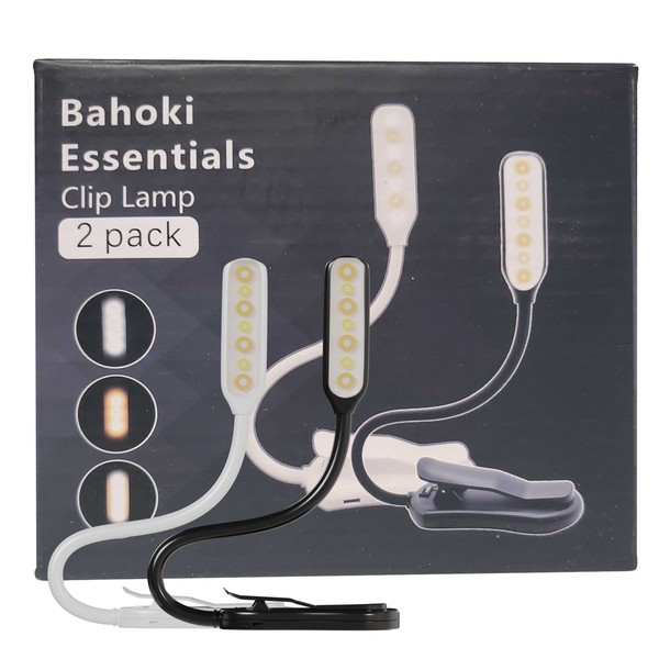 BaHoki Essentials Book Clip Lamp - Small Size Rechargeable LED Clip On Flash Light - Book Light for Reading in Bed
