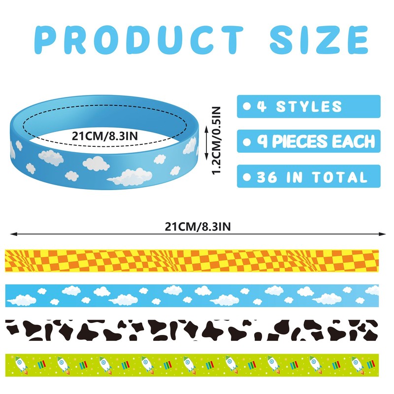 CHENRINDECO Cartoon Story Silicone Bracelets 36Pcs Cow Pattern Birthday Party