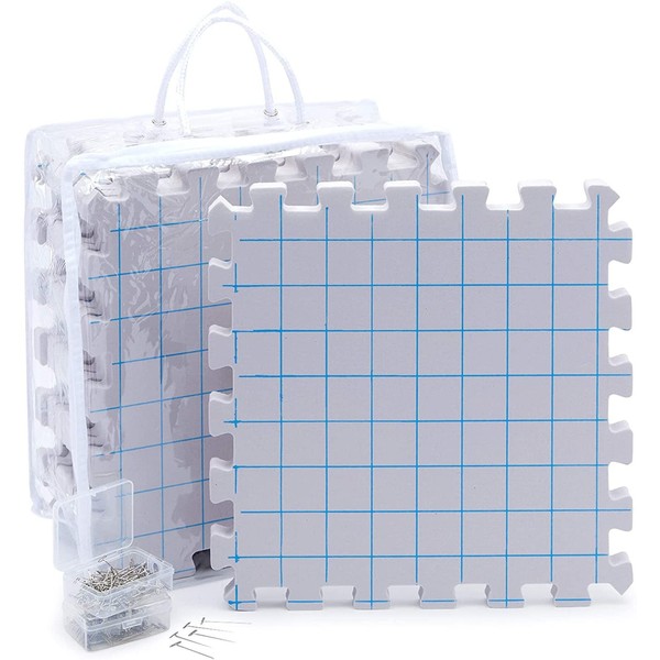 Juvale Extra Thick Blocking Mats for Knitting & Crochet 9 Pack with 200 T Pins and Storage Bag (12.5 in)