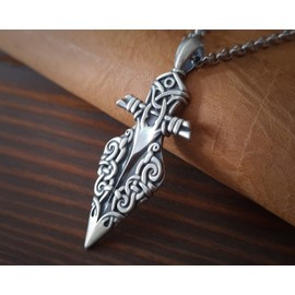 Baldur Jewelry - Viking Odin Gungnir Spear Spearhead Arrowhead Pendant Necklace Charm Talisman Jewelry - Viking Jewelry for Men Women - Sterling Silver - Odins Spear Necklace - Viking Gifts Knotwork