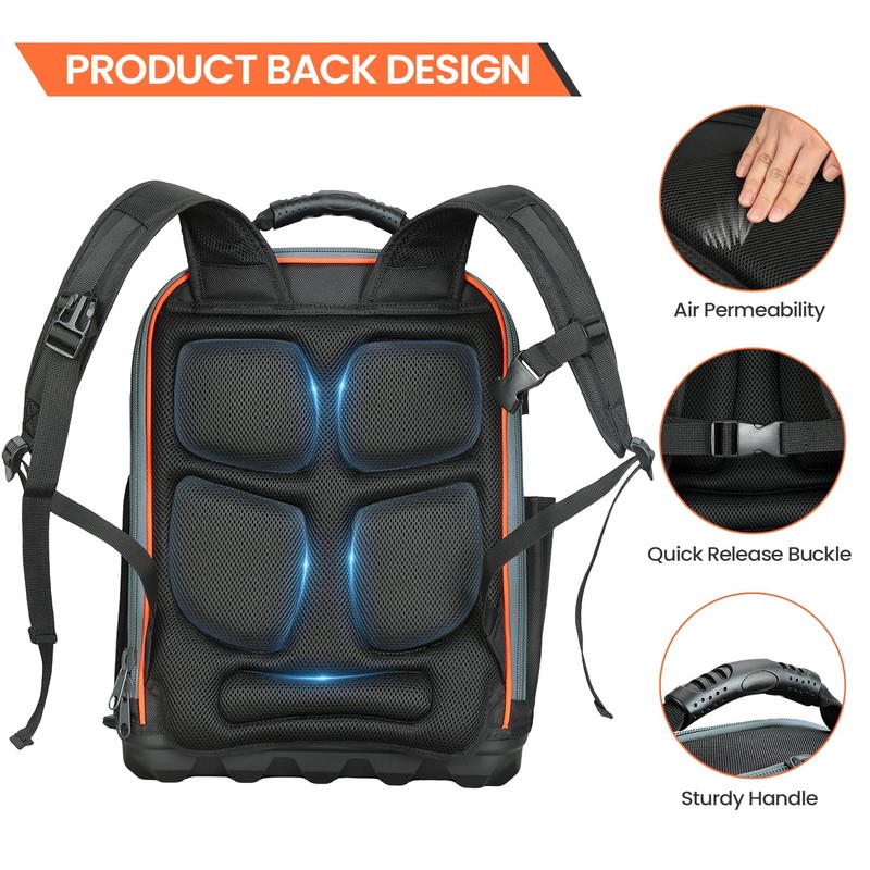TUFFWORX Tool Backpack, 35 Pockets, 18.5 x 13.7 x 7.8