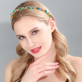 Maeaccx Baroqu Headband Fashion Vintage Headbands Green Rhinestone Metal Hair Accessories for Women (Green A.)