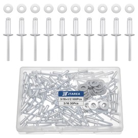 JTAREA 130pcs 3/16" x 1/2" Silver Aluminum Pop Rivets with Stainless Steel Washers 4.8 x 12.7mm Blind Rivet Assortment Kit