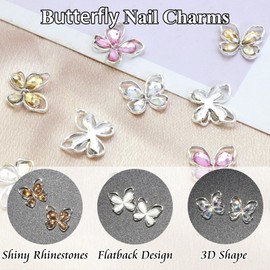 YAEISM 10PCS Butterfly Nail Charms 3D Crystal Metallic Nail Gems 5 Color Shiny Butterflies Shape Nail Butterfly Charms Rhinestones for Nail Art and DIY Crafts Jewelry Decoration