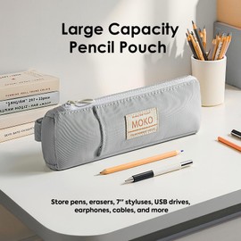 MoKo Pen Holder for Notebook, Pencil Pouch with Adjustable Elastic Band, Slim Portable Zipper Pen Pouch Holder for Planners, Journals, Book, Grey