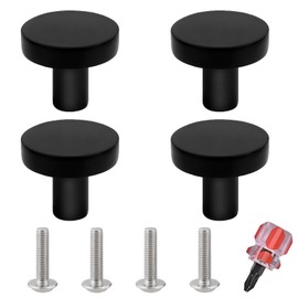 Luckaide 4 Pieces Cabinet Knobs, Matt Furniture Knobs, Door Knobs, Stainless Steel Furniture Knobs for Kitchen Cabinets, Round Door Handles, Drawer Handles, Black, Black