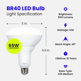 Feit Electric LED BR40 Bulbs, Dimmable, 65W Equivalent, 10 Year Life, 850 Lumens, E26 Base, 5000k Daylight, Flood Lights, Recessed Can Light Bulbs, Damp Rated, UL Listed, 6 Pack, BR40DM85010KLED/2/3