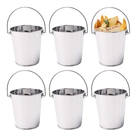 Alunsito 6pcs Metal Serving Buckets, Mini Stainless Steel Bucket, Small Metallic Pails with Handle for Party Favors, Party Supplies, Candy, Votive Candles, Trinkets, Plants, Silver, 3.5" W x 3.7" H
