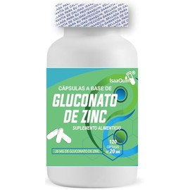 IsaaQuim Gluconato de Zinc 20 mg por cápsula | 120 Cápsulas | Suplemento Alimenticio de Alta Pureza – 120 Porciones