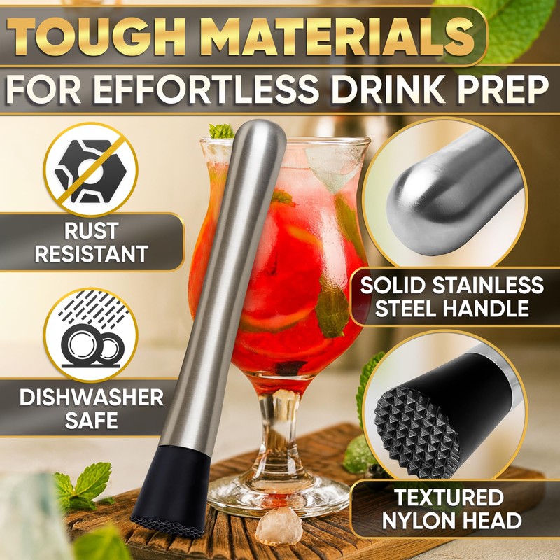 8 Inches Drink Muddler for Cocktails – Stainless Steel Muddler