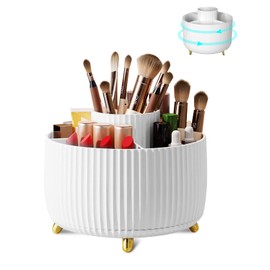 Nuangoo Cosmetic Make Up Organiser, 360° Rotating Brush Organiser, Cosmetic Shelf, Cosmetic Organiser for Room Decor, Dressing Table, Bedroom, Bathroom (White)