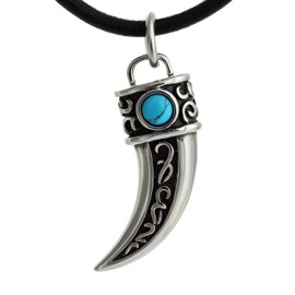 DonDon Men's Leather Necklace Leather Necklace 50 cm with Stainless Steel Pendant Dragon Thor Hammer Tooth Skull Lion and Many More, Stainless Steel