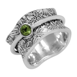 ENERGY STONE 925 Sterling Silver Fidget Ring |Women Silver Ring | Balance & Beauty with Peridot | Beautiful Soothing Bright Green Color | Heart Chakra | Grounding Centering Meditative | Size 9