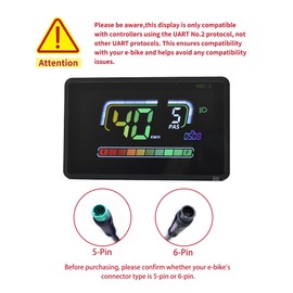 Mcezdy Ebike LCD Display, UART No. 2 Protocol, Colorful Cycling Computer APP Connection, with USB Charging Port, Panel Screen Bicycle Speedometer Odometer(5-Pin)