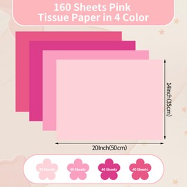 160 Sheets Pink Tissue Paper for Gift Bags 20 X 14 Inches Wrapping Tissue Paper Bulk for Crafts Party Graduate Mother's Day Decorations