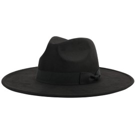 Pro Celia Big Wide Brim Fedora Hat for Women Large Felt Panama Rancher Hat (Black)