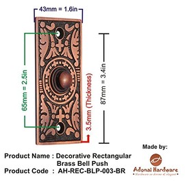 Adonai Hardware Decorative Rectangular Brass Bell Push Or Door Bell Or Push Button - Antique Brushed Nickel