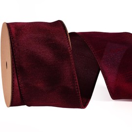 LaRibbons Burgundy Ribbon Wired Christmas Dupioni,2.5" x 10 Yards