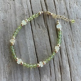Kathy Bankston Handmade Adjustable Green Peridot Prehnite Bracelet with Gold Filled Bead Accents