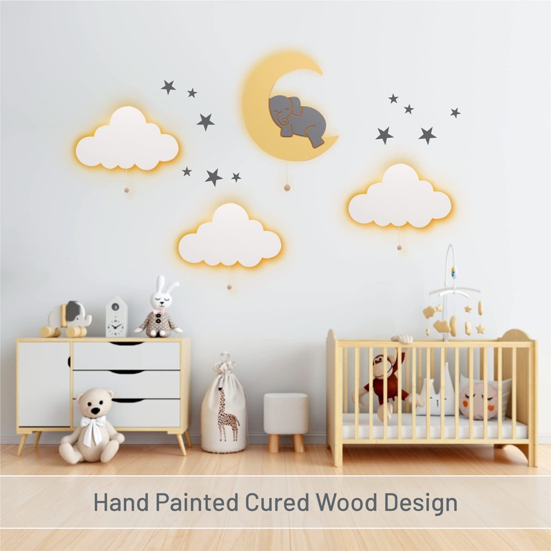 Lumipets Lighted Elephant on Moon, Nursery Night Light, Wall Mounted